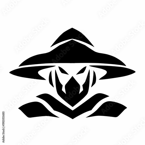 Stylized Ninja Warrior Mascot Logo Black and White Vector Icon