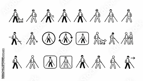 Blind icon, blind person walking icon set
