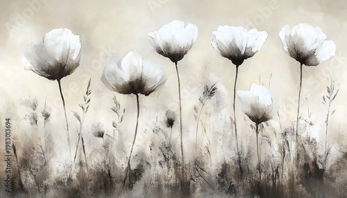 Soft Beige Watercolor Floral Elegance A Minimalist Display of Poetic Flowers and Serenity