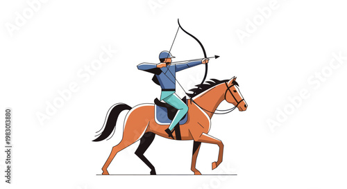 Man riding horse with bow and arrow.