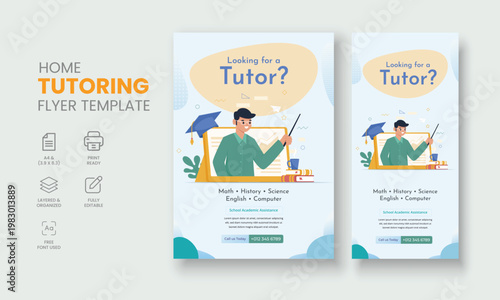 Private Tutor Flyer Template, Home Tuition Flyer, Online Tutors Flyer Template, Course Poster Template, Education Flyer