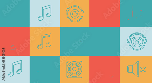 Music notes and symbols icons.