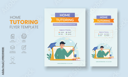 Private Tutor Flyer Template, Home Tuition Flyer, Online Tutors Flyer Template, Course Poster Template, Education Flyer