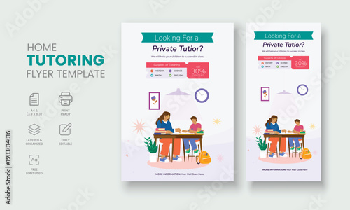 Private Tutor Flyer Template, Home Tuition Flyer, Online Tutors Flyer Template, Course Poster Template, Education Flyer