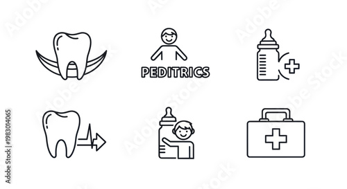 Pediatric and Dental Health Line Icons Collection