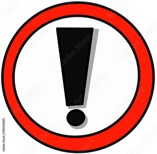 Red and black exclamation mark warning symbol icon illustration isolated on white background