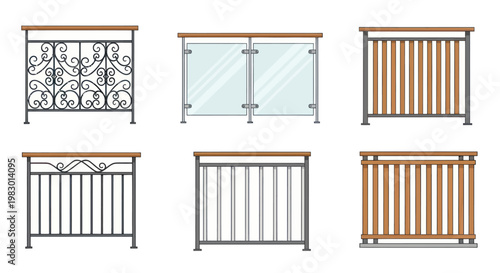 Collection of various balustrade railing designs for modern and traditional architecture.