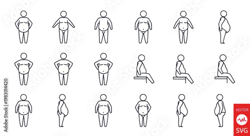 Body Shape Icons: Obesity, Weight Loss, Fitness, Health and Body Types Collection