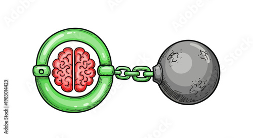 Brain Shackled by Heavy Ball and Chain - Mental Block Concept