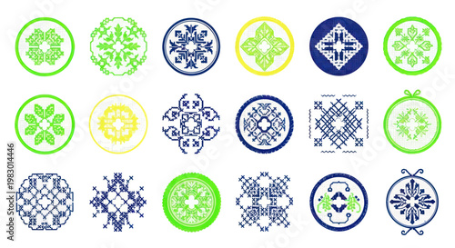 Collection of Embroidered Circular Floral and Geometric Patterns