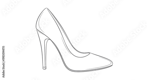 Elegant High Heel Shoe Outline Drawing, Fashion Footwear Sketch