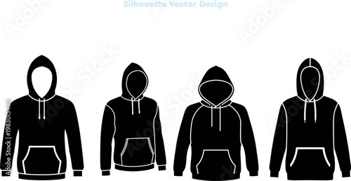 Silhouette set of casual hoodies and sweatshirt mockups for apparel Vector set of male fashion clothing templates for streetwear Modern vector illustration design