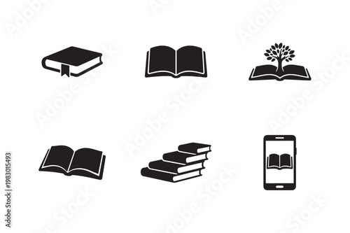 Modern Book Icons Set – Reading, Library, Education & Digital Ebook Vector Collection