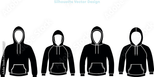 Silhouette set of raglan hoodies and hooded sweatshirt icons for men Vector set of sportswear clothing shapes for fashion design Clean vector illustration design