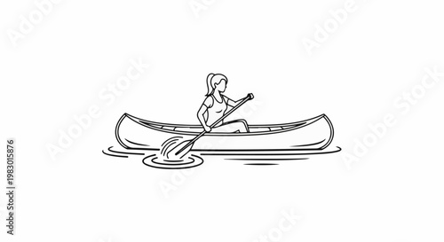 Stylized outline of a person rowing a canoe on water