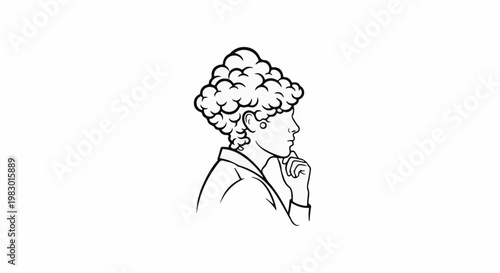 Stylized profile illustration of a person with curly hair, deep in thought
