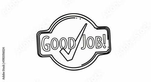 A black and white outline of a badge with the text "Good Job!" and a checkmark