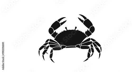 Black Silhouette of a Crab with Claws Raised.