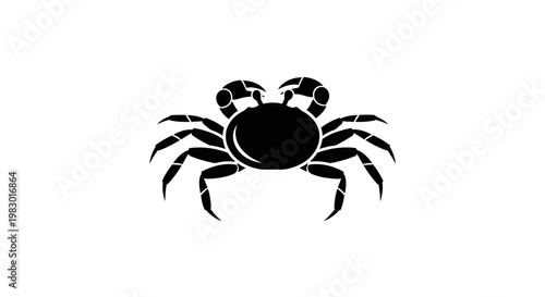 Black Silhouette of a Crab on a White Background.