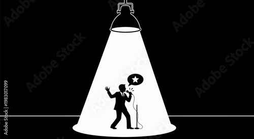 Comedian Performing Stand Up Comedy Under Spotlight.