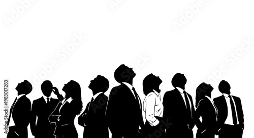 Diverse group of professionals looking upwards in silhouette.