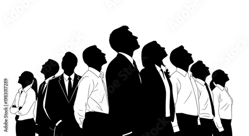 Diverse group of professionals looking upwards with determination 1.