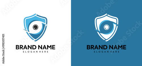 Logo design with shield and eye.