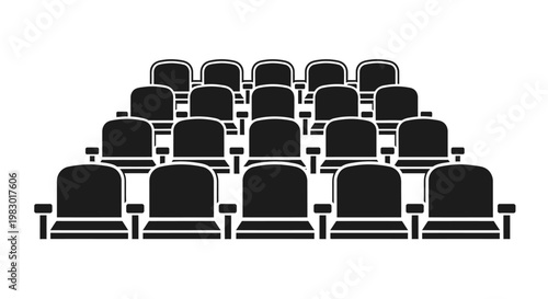 Rows of empty black seats in a theater or auditorium.