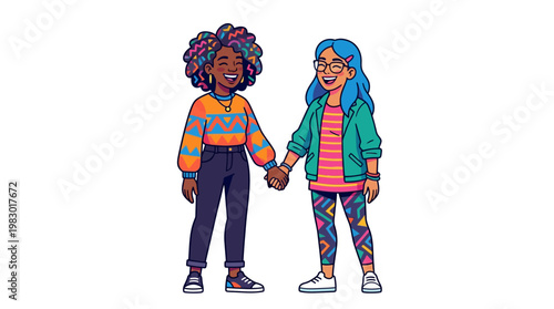 Two teenage girls holding hands together.