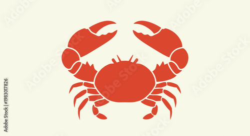 Stylized Red Crab Illustration with Large Claws Raised.