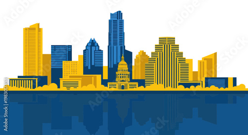 Austin Skyline Illustration - Texas State Capitol Building and Modern Architecture