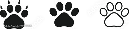 Animal Paw Print Icon Set Featuring Dog and Cat Paw Symbols in Solid and Outline Style for Pet Care, Veterinary Clinic, Animal Tracking, Wildlife, Pet Shop Branding and Pet Lover Design Vector