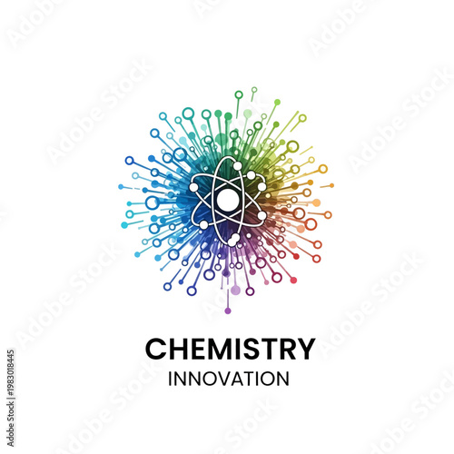 Vibrant chemistry innovation colorful atom logo.
