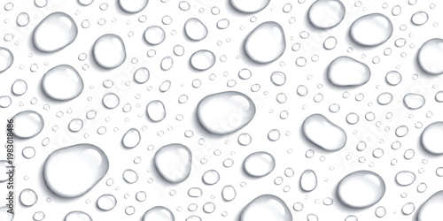 Realistic water drops on white surface vector illustration for clean background