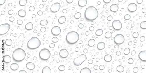 Realistic water drops on a clean white surface vector illustration background