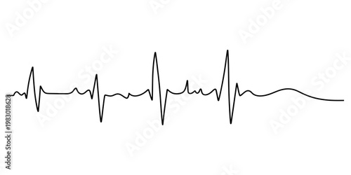 A single continuous black line representing a human heartbeat on a clean white background design