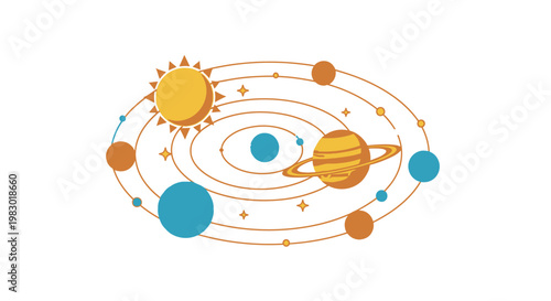 A colorful illustration of the solar system.