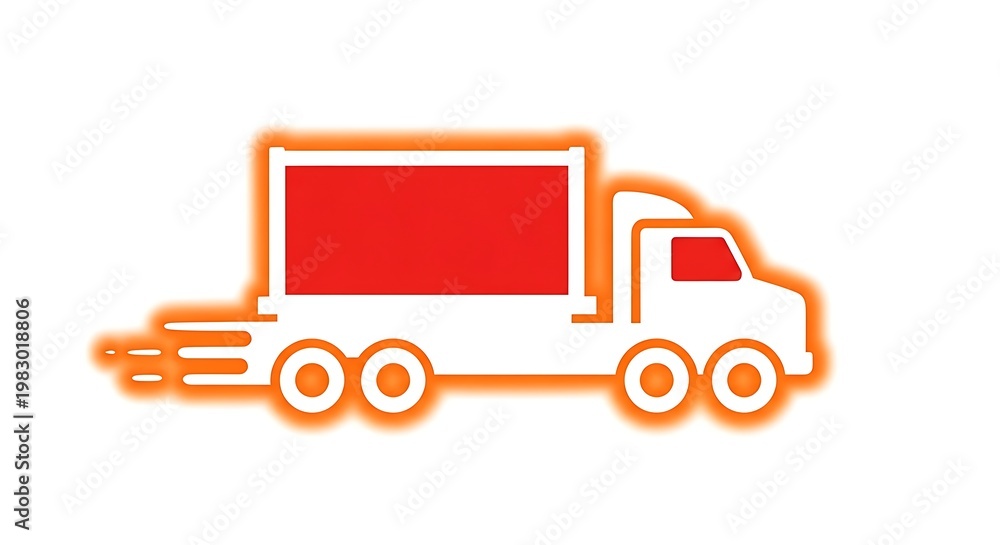 Naklejka premium A red and white truck is shown in motion