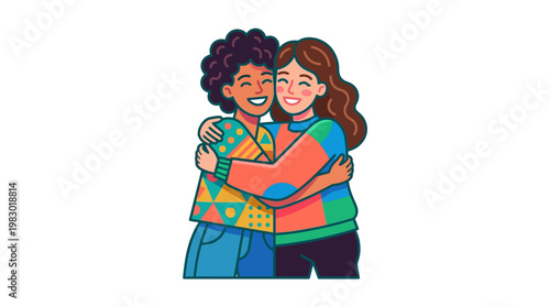 Two women hugging each other tightly.
