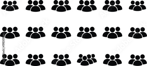 Vector illustration of grouped people silhouettes arranged in grid pattern symbolizing teamwork, community and organization design