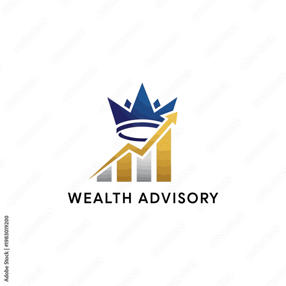 Obraz premium Wealth advisory logo with crown and graph.