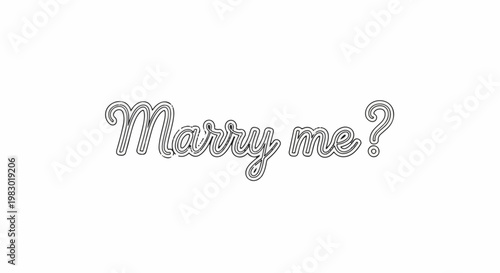 Stylized text "Marry me?" in black outline on white