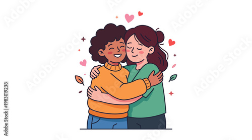 Two women hugging each other tightly.