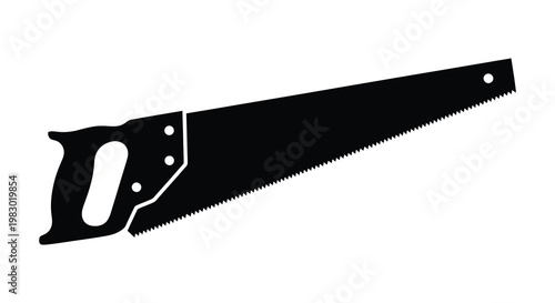 A black silhouette of a hand saw a tool for cutting wood silhouette