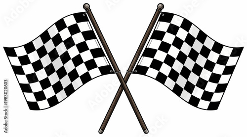 Vector Racing Flags Icon – Black and White Checkered Finish Line Symbol – Motorsport, Speed, Competition, Auto Racing, Victory, and Race Track Graphic Illustration