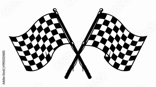 Vector Racing Flags Icon – Black and White Checkered Finish Line Symbol – Motorsport, Speed, Competition, Auto Racing, Victory, and Race Track Graphic Illustration