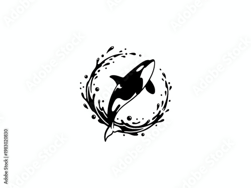 Orca Jumping out of Water Splash Circular Vector Illustration