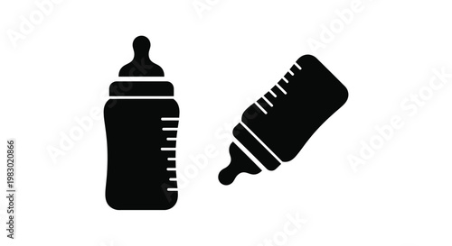 Two baby bottles in black a useful graphic on transparent background silhouette