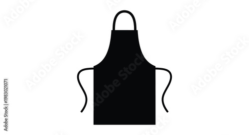 A simple black apron is displayed against a white background silhouette