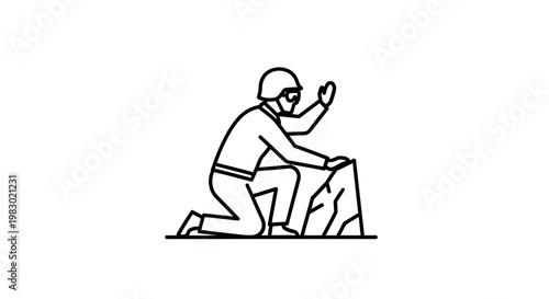 Adventurer climbing rock, reaching summit, success, determination, outdoor activity, exploration